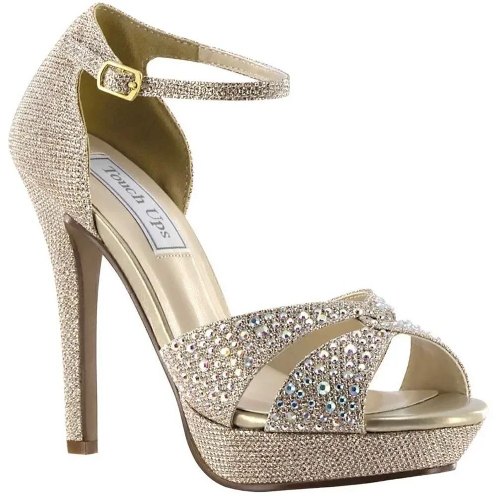 Touch Ups Shelby Champagne Shimmer Jeweled Heels Size 9